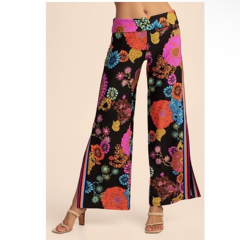 Trina Turk Cover-Up Pants Women Medium Black Electric Reef Floral Retro NWT